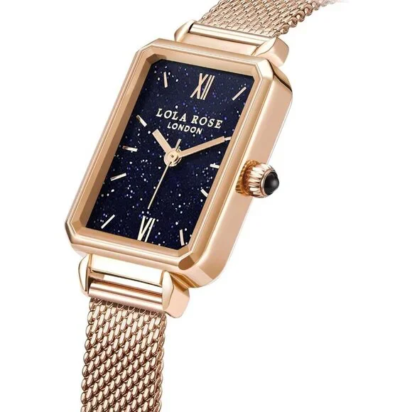 Women Gold Sandstone Watch with Rose Gold Tone Milanese Steel Band